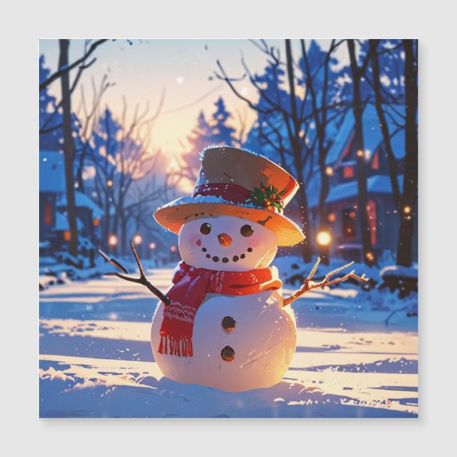Twilight Snowman on Festive Street (Front)