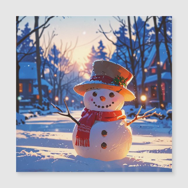 Twilight Snowman on Festive Street (Front)