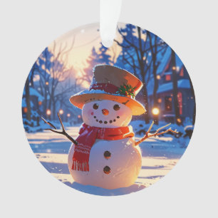 Twilight Snowman on Festive Street Ornament