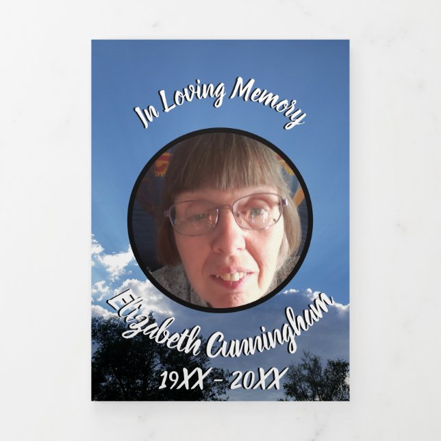 Twilight Sun Rays Five Photo Memorial  Tri-Fold Announcement (Cover)