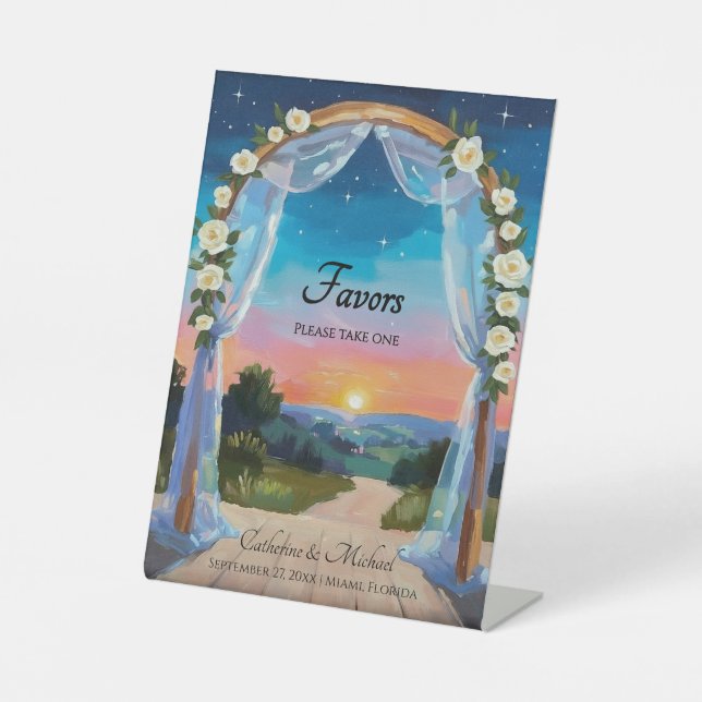 Twilight Sunset Summer Wedding Arch Favors Sign (Front)
