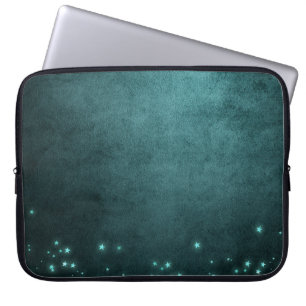 Twilight Teal   Deep Green Aqua Neon Glow Stars Laptop Sleeve