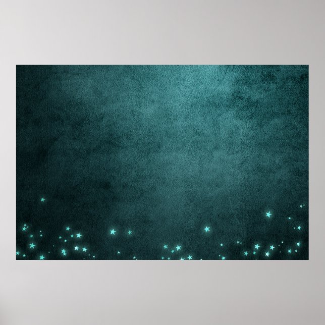 Twilight Teal | Deep Green Aqua Neon Glow Stars Poster (Front)