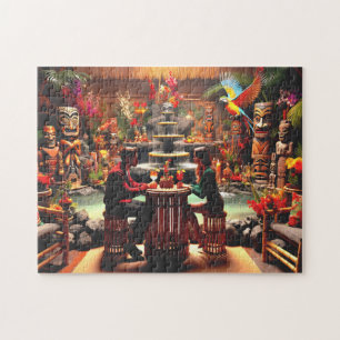 Twilight Tiki Bar Intimate Jungle Scene Jigsaw Puzzle