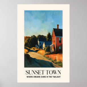Twilight Town Art Print Rustic Americana Landscape