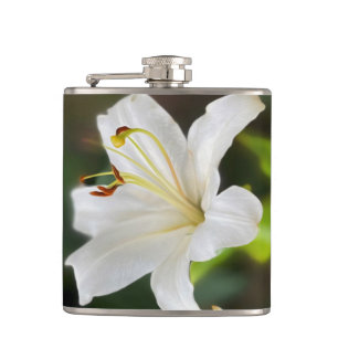 Twilight white lily hip flask