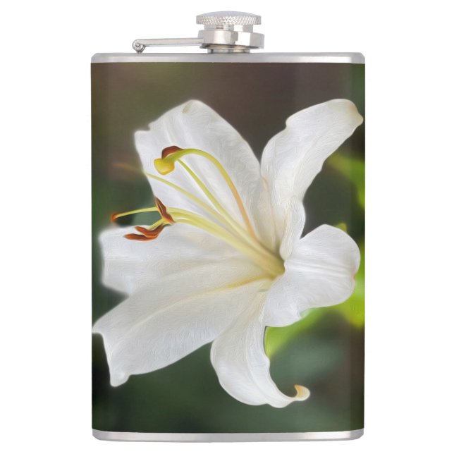 Twilight white lily hip flask (Front)