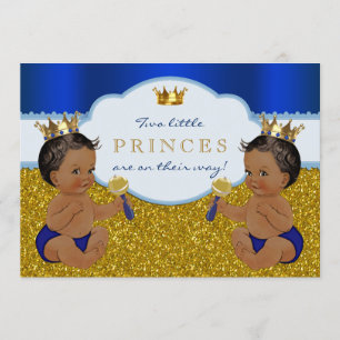 Twin African American Prince Baby Shower Invitation
