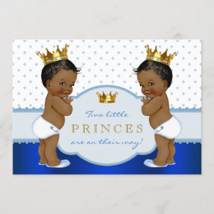 Twin African American Prince Baby Shower Invitation