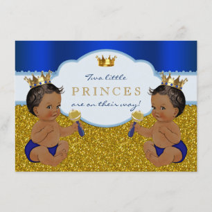 Twin African American Prince Baby Shower Invitation