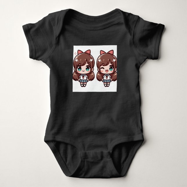 Twin Anime Cheer Baby Bodysuit (Front)