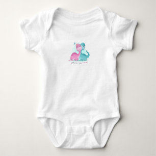 Twin Aqua and Pink Dinosaur Baby Bodysuit