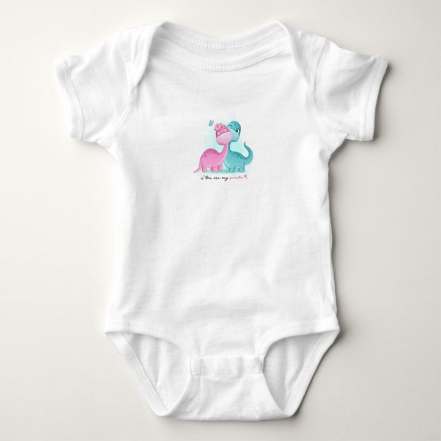 Twin Aqua and Pink Dinosaur    Baby Bodysuit (Front)