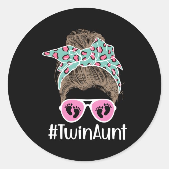 Twin Aunt Messy Bun Aunt Of Twins Twin Auntie Of T Classic Round Sticker (Front)
