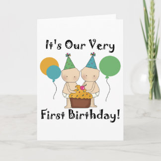 Twin Babies 1st Birthday Tshirts and Gifts Card