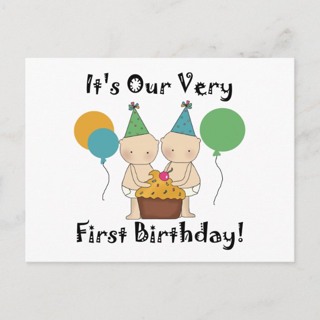 Twin Babies 1st Birthday Tshirts and Gifts Postcard (Front)