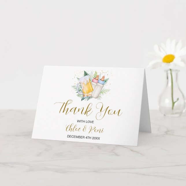 Twin Babies Baby Shower Folded Thank You Card (Small Plant)