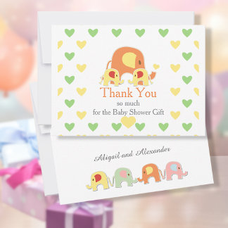 Twin Babies Elephant Theme Baby Shower Thank You Card