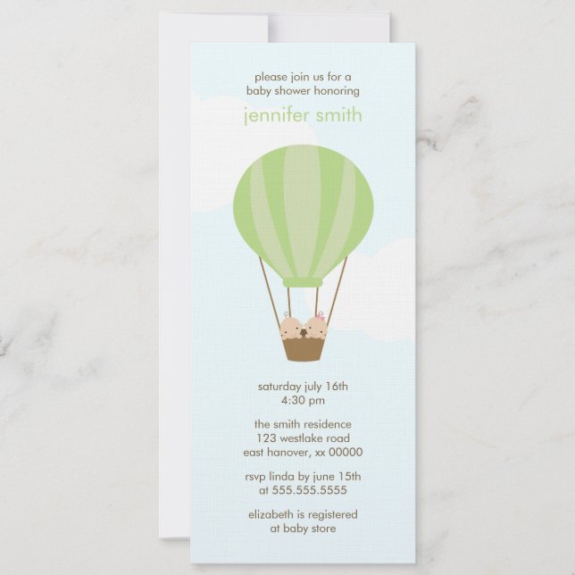 Twin Babies in a Balloon Invitation (Front)