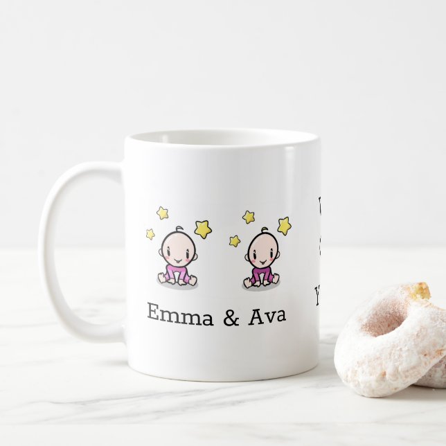 twin babies: we love mum mug, coffee mug (With Donut)