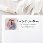 Twin Baby 1st Christmas Photo Name Return Address<br><div class="desc">Twin Baby 1st Christmas Photo Name Return Address. Great addition to your festive mailings celebrating that 1st special Christmas with your twins! A playful set script for Our First Christmas and the rest of the text is easy to personalise. Replace the sample photo with your own. A gradient overlay layer...</div>