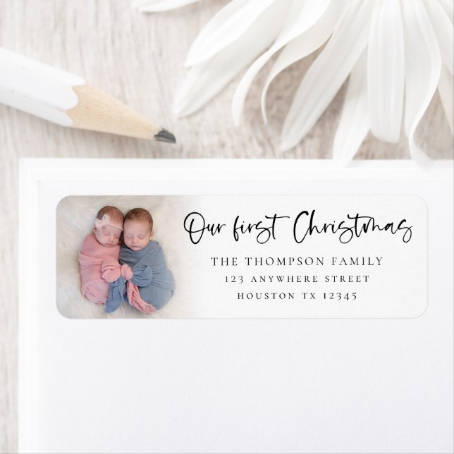 Twin Baby 1st Christmas Photo Name Return Address (Insitu)