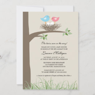 Twin Baby Bird's Nest Baby Shower Invitation