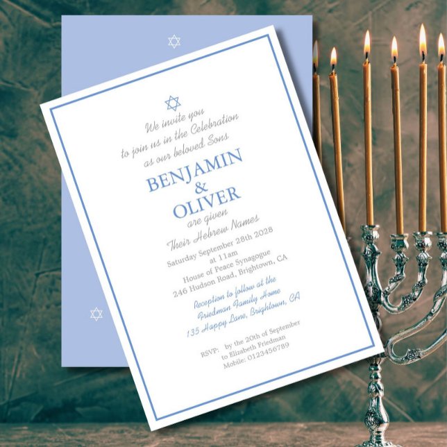 Twin Baby Boy Jewish Naming Ceremony Hebrew  Invitation (Creator Uploaded)