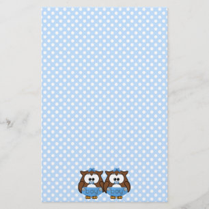 twin baby boy owl stationery