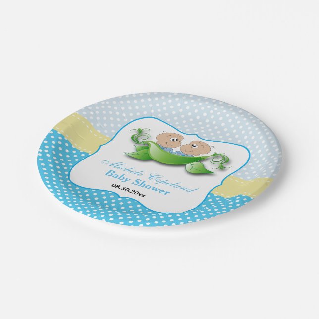 Twin Baby Boy Shower - Two Peas in a Pod Paper Plate (Angled)