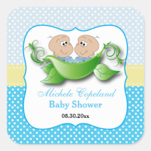 Twin Baby Boy Shower - Two Peas In A Pod Square Sticker