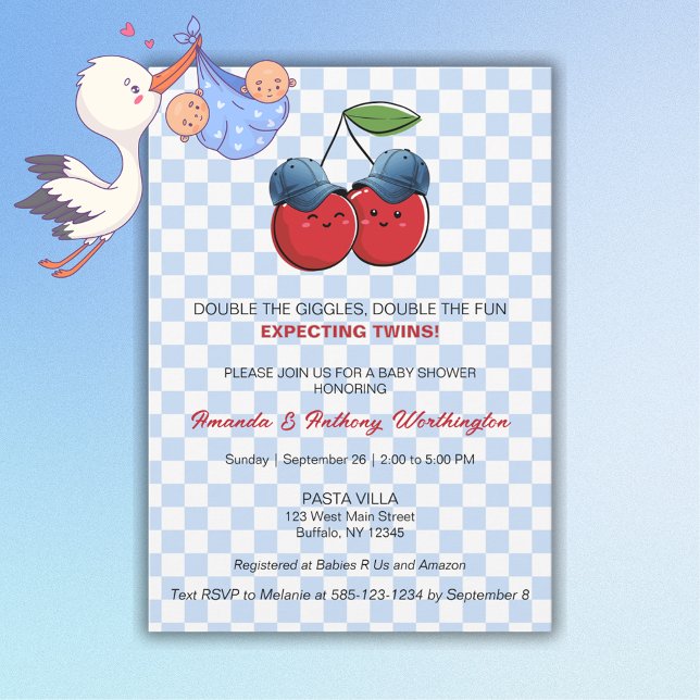 Twin Baby Boys Baby Shower Flat Card (Creator Uploaded)