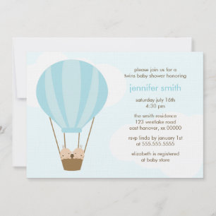 Twin Baby Boys in a Balloon Invitation