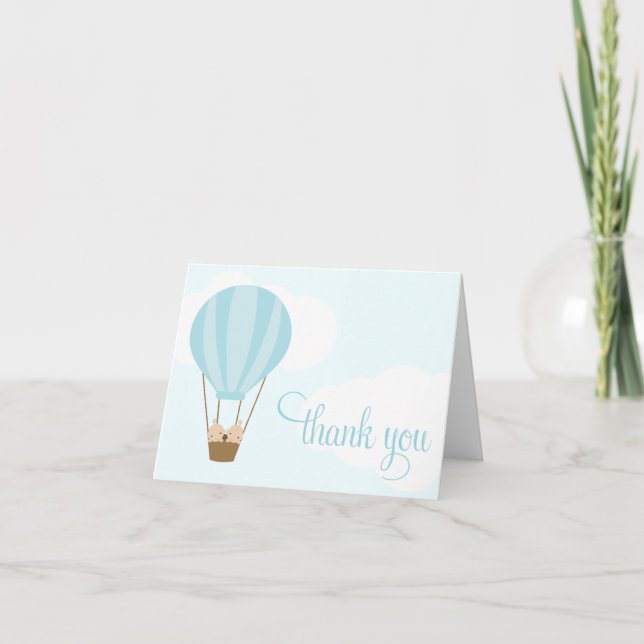 Twin Baby Boys in a Balloon Thank You Card (Front)