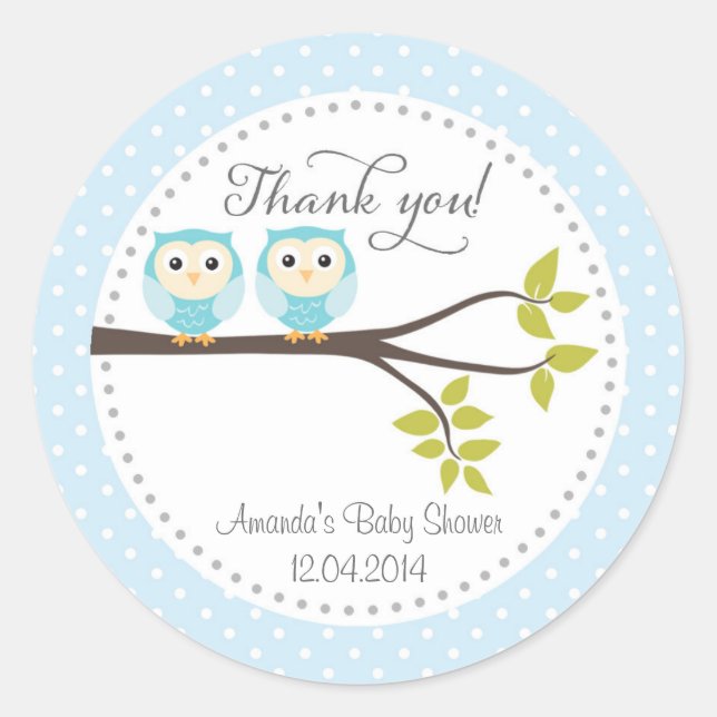 Twin Baby Boys Owls Baby Shower Sticker (Front)