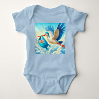 Twin Baby Boys With Stork Baby Shower Bodysuit