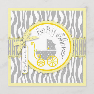 TWIN Baby Carriage, Zebra Print Yellow Baby Shower Invitation