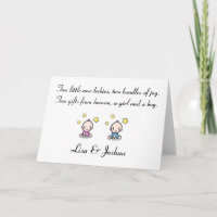 twin baby congratulations card, girl & boy twins, 
