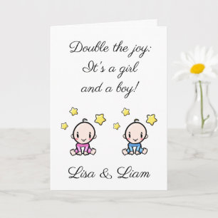 Twin Baby Congratulations, Custom Girl & Boy  Card