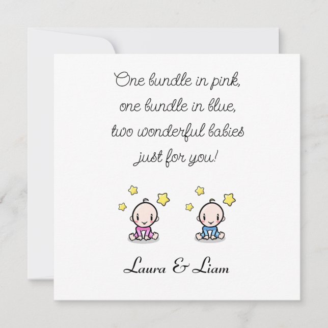 Twin Baby Congratulations With Names, Girl & Boy,  Card (Front)