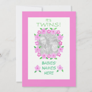 Twin Baby Daughter Announcement Photo Card