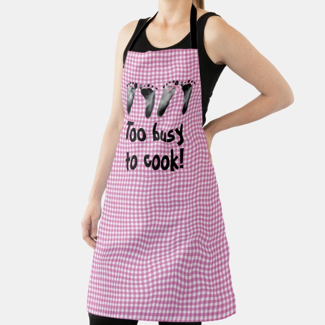 Twin Baby Footprints On Gingham Apron (Insitu)