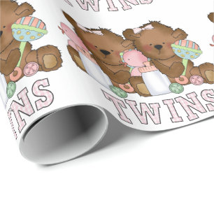 Twin baby girl bears wrapping paper