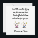 Twin Baby Girl & Boy Congratulations With Names,  Card<br><div class="desc">Congratulate the new family of girl & boy twins with this special card,  newborn twins congratulations card saying: "Two little bundles of joy,  one pink and one blue. Hearts filled with love and smiles just for you.",  with twins' names,  remove / customise text on back as needed</div>