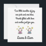 Twin Baby Girl & Boy Congratulations With Names,  Card<br><div class="desc">Congratulate the new family of girl & boy twins with this special card,  newborn twins congratulations card saying: "Two little bundles of joy,  one pink and one blue. Hearts filled with love and smiles just for you.",  with twins' names,  remove / customise text on back as needed</div>