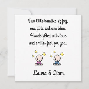 Twin Baby Girl & Boy Congratulations With Names,  Card
