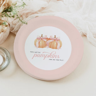 Twin Baby Girl Pumpkins on the Way Baby Shower Paper Plate