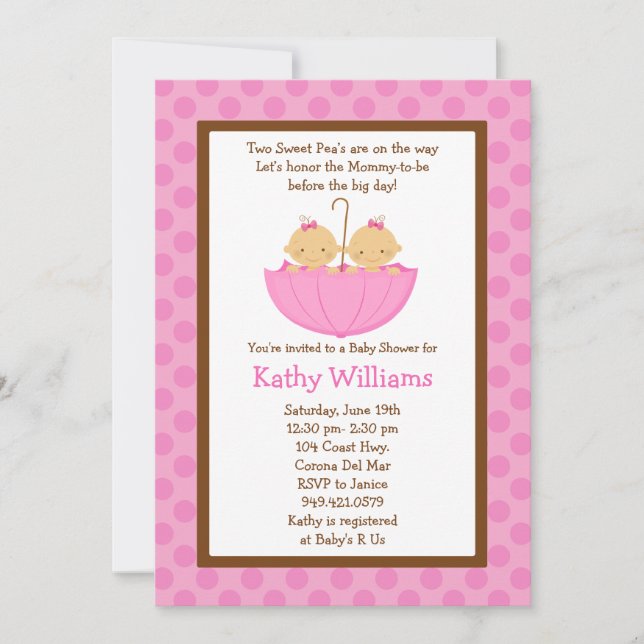 Twin Baby Girl Shower Invitation (Front)