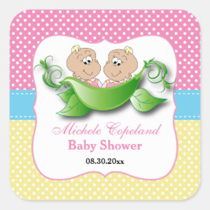 Twin Baby Girl Shower - Two Peas In A Pod Square Sticker
