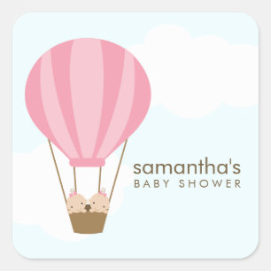 Twin Baby Girls in Balloon Baby Shower Square Sticker